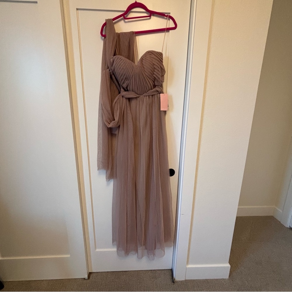 Birdy Grey Elegant Strapless Dress in Taupe